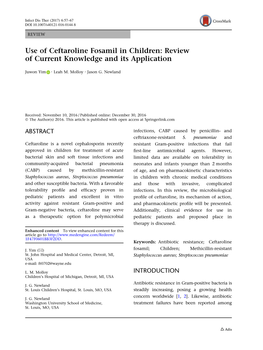 Use of Ceftaroline Fosamil in Children: Review of Current Knowledge and Its Application