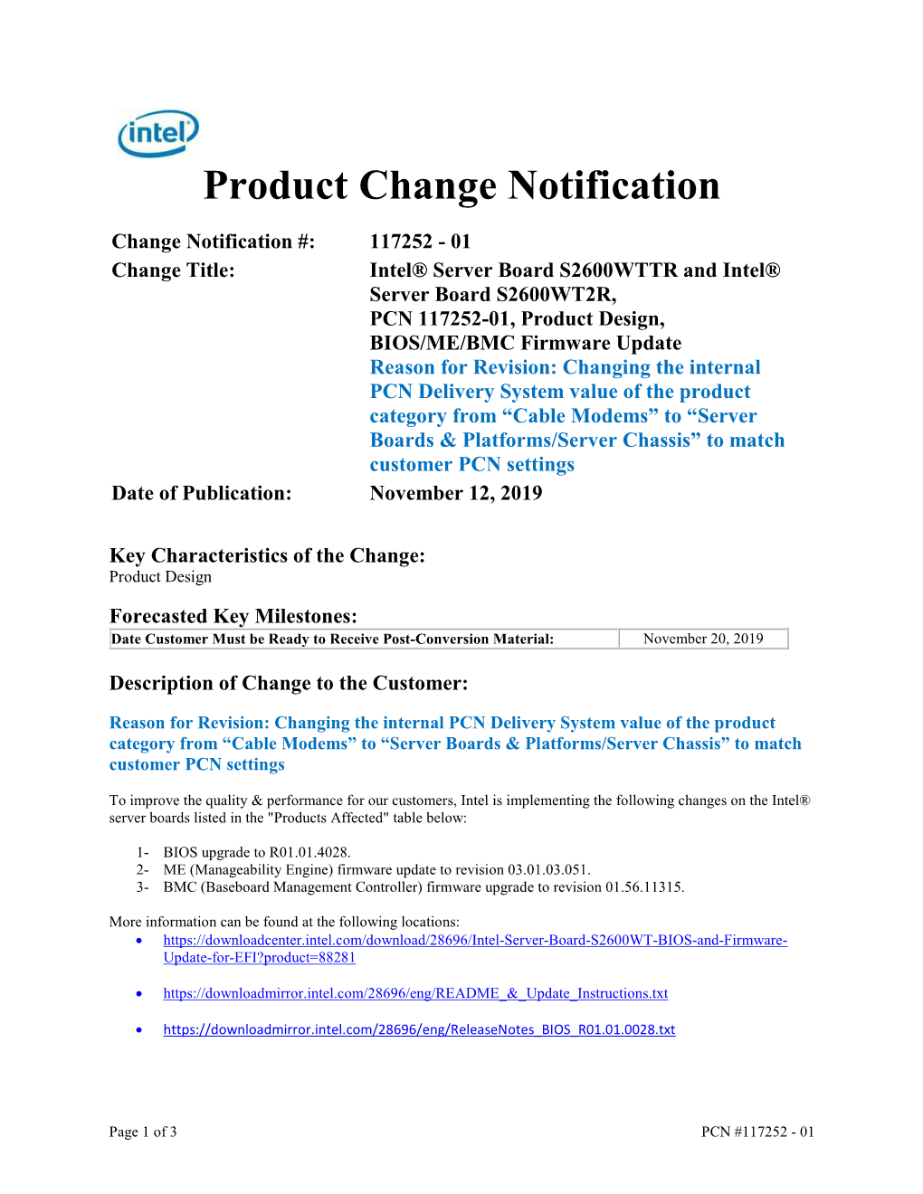 Product Change Notification