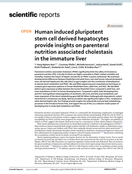 Human Induced Pluripotent Stem Cell Derived Hepatocytes Provide Insights on Parenteral Nutrition Associated Cholestasis in the Immature Liver T