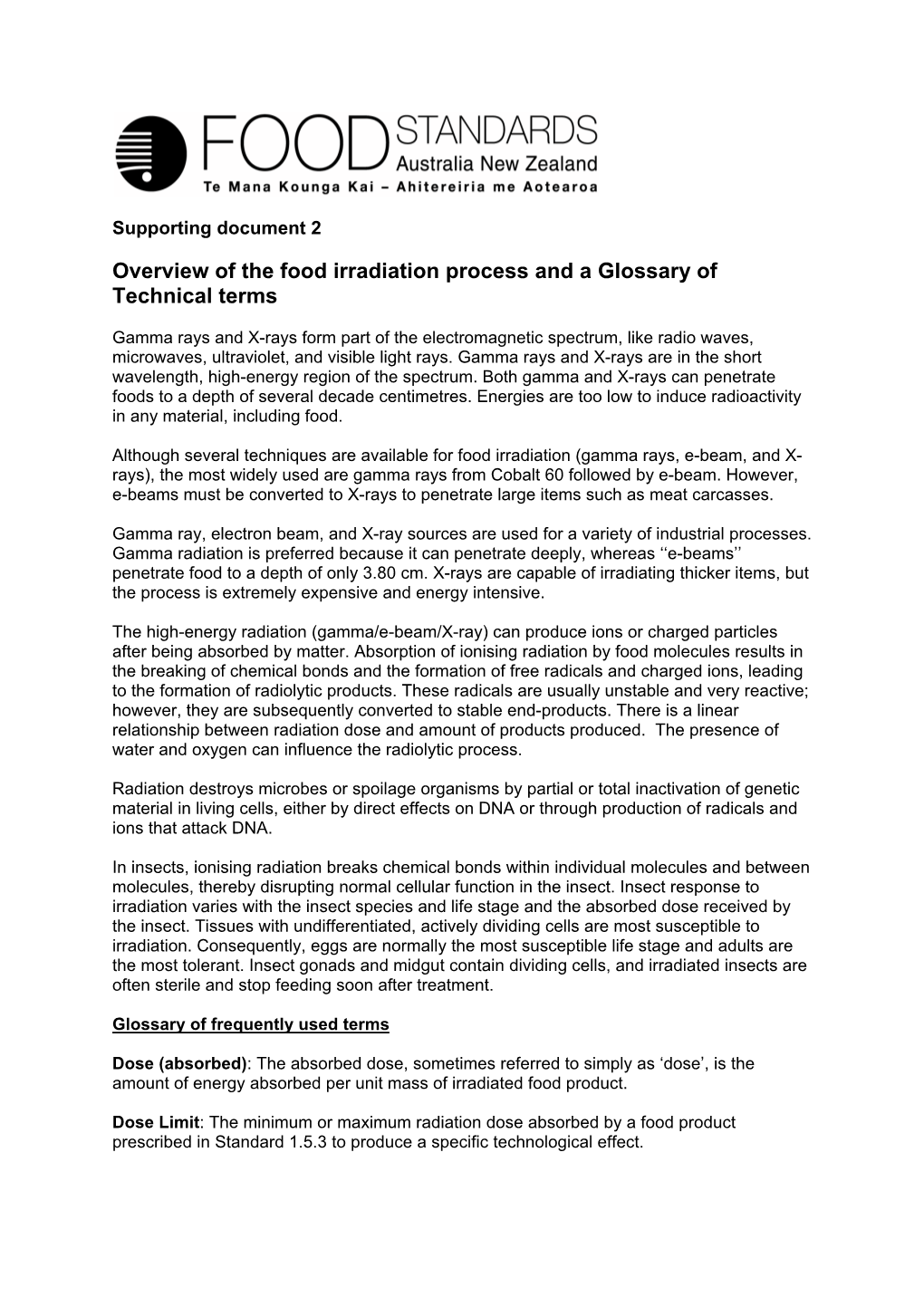 Overview of the Food Irradiation Process and a Glossary of Technical Terms