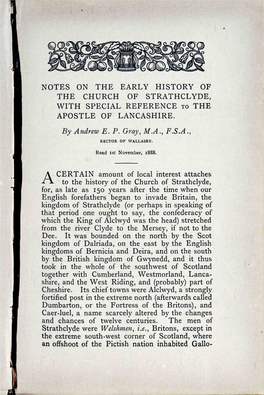 Notes on the Early History of the Church of Strathclyde, with Special Reference to the Apostle of Lancashire