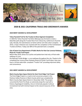 Summary of 2020 and 2021 Trail Awards