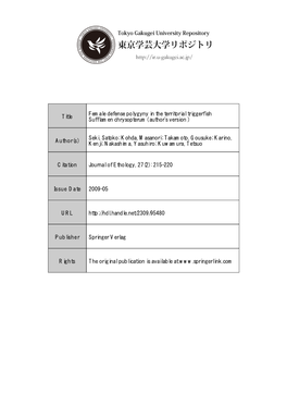 Title Female Defense Polygyny in the Territorial Triggerfish