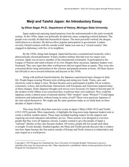 Meiji and Taishō Japan: an Introductory Essay