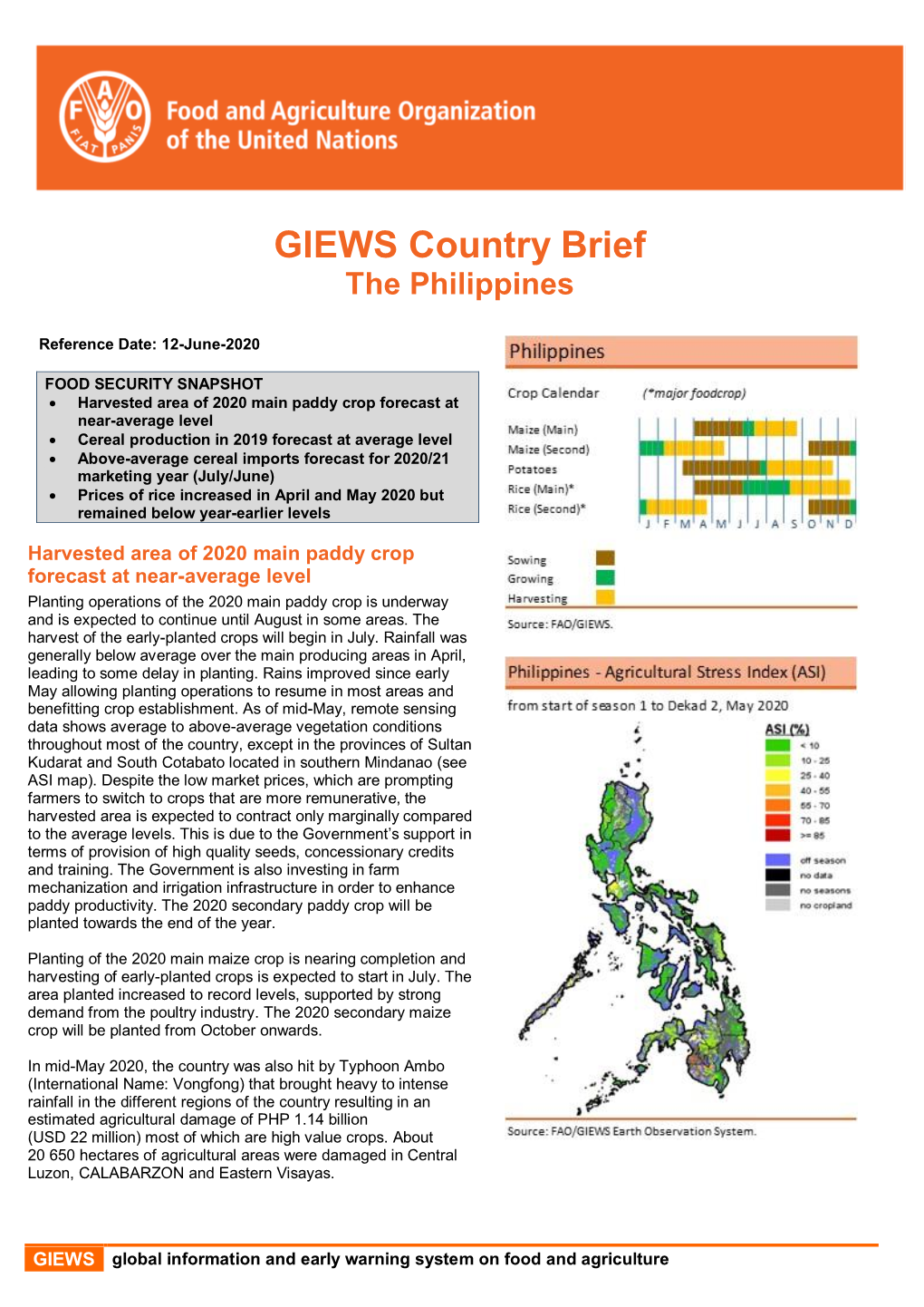 GIEWS Country Brief the Philippines