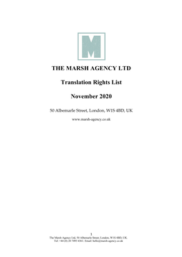THE MARSH AGENCY LTD Translation Rights List November