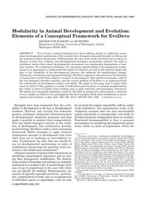 Modularity in Animal Development and Evolution: Elements of a Conceptual Framework for Evodevo