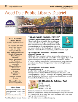 July/August 2012 Wood Dale Public Library District Building Better Horizons Wood Dale Public Library District