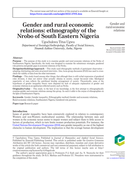 Gender and Rural Economic Relations: Ethnography of the Nrobo of South