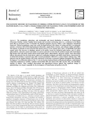 Part I. Characterization of Paleosol Types and Interpretation of Pedogenic Processes