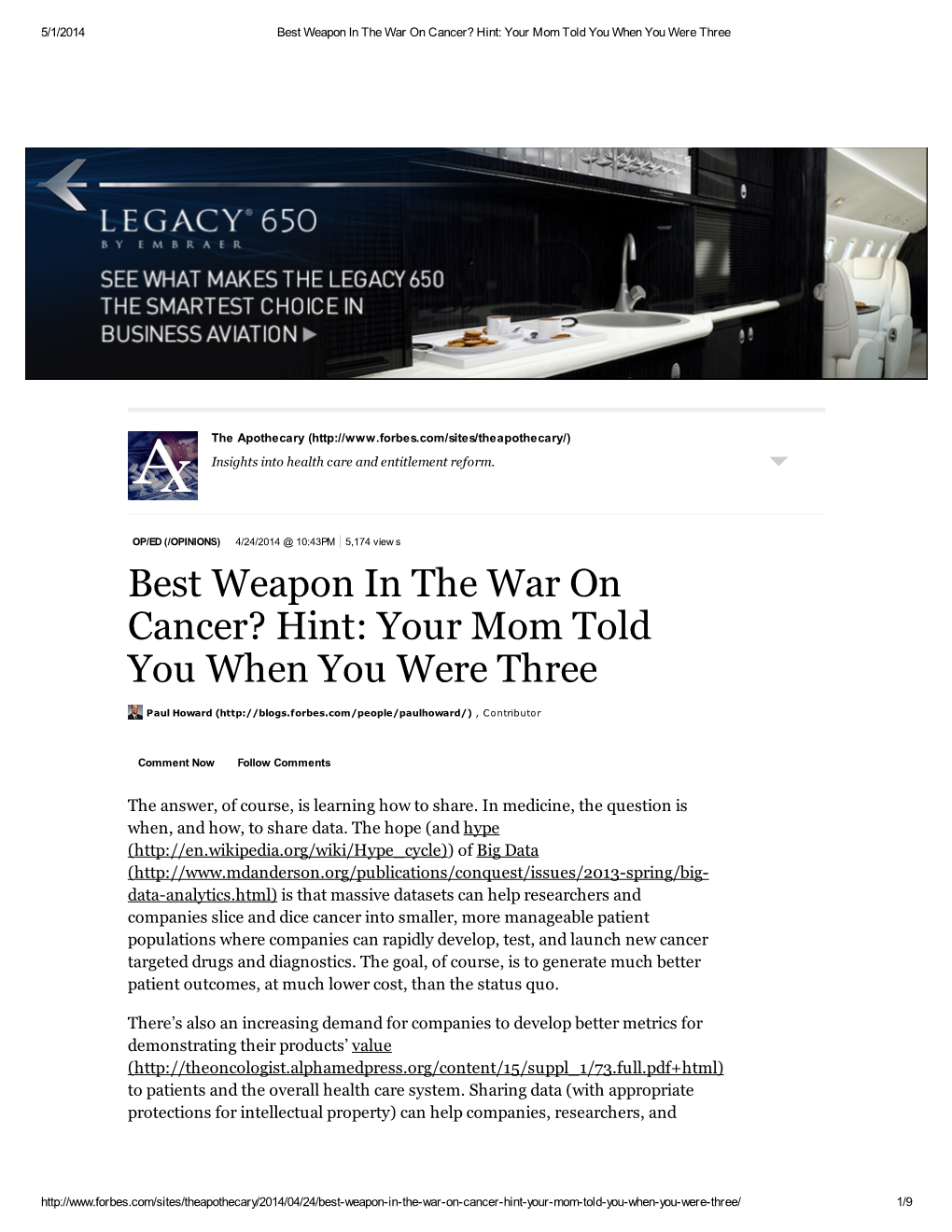 Best Weapon in the War on Cancer? Hint: Your Mom Told You When You Were Three