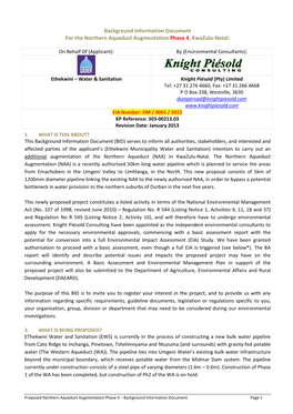 Background Information Document for the Northern Aqueduct Augmentation Phase 4 , Kwazulu-Natal