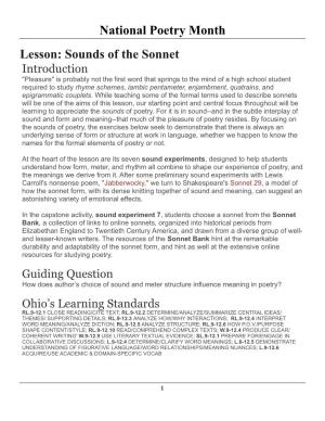 Sounds of the Sonnet Lesson/ Movement and Poetry
