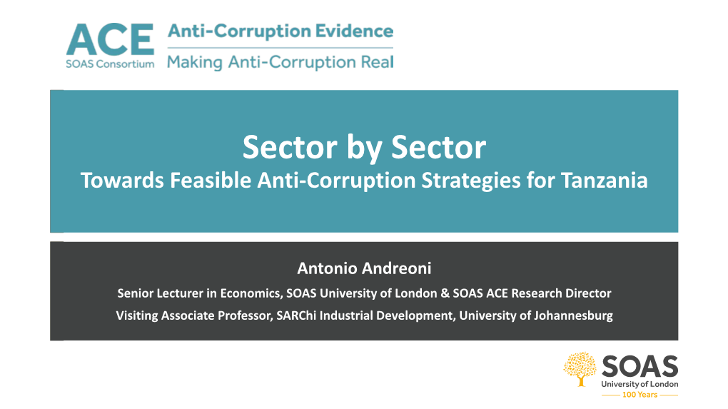 Sector by Sector Towards Feasible Anti-Corruption Strategies for Tanzania