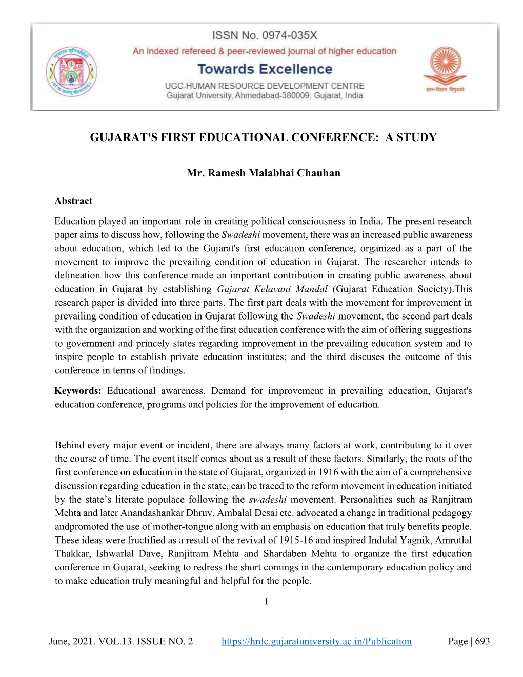 Gujarat's First Educational Conference: a Study