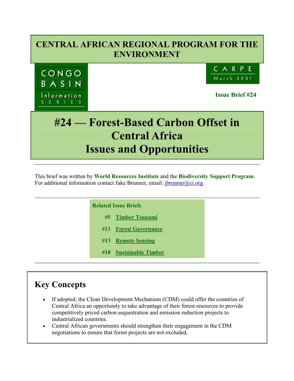 24 — Forest-Based Carbon Offset in Central Africa Issues and Opportunities