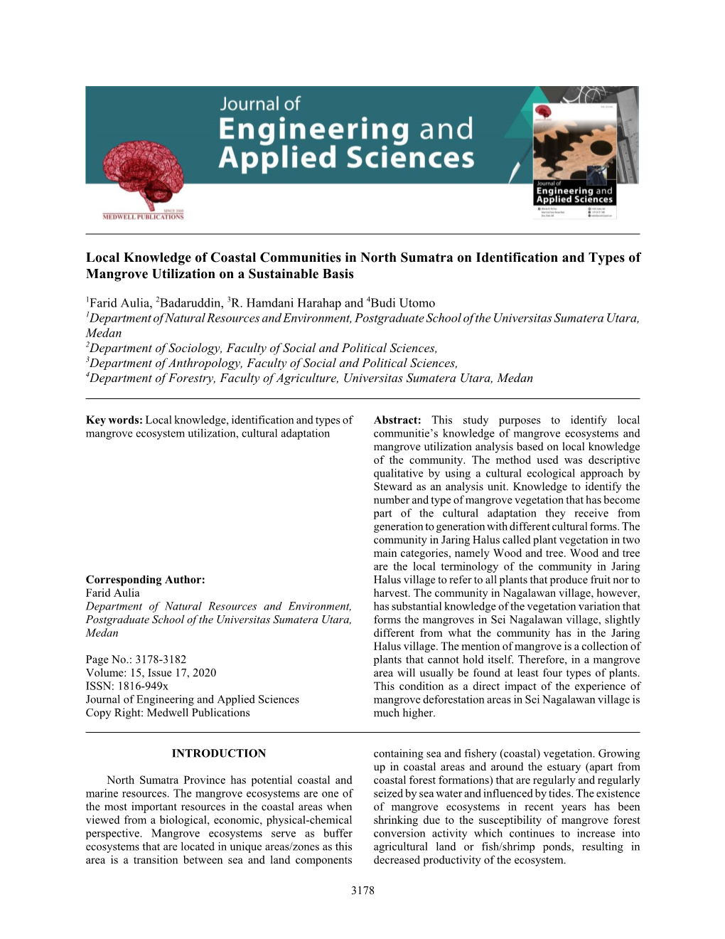 Local Knowledge of Coastal Communities in North Sumatra on Identification and Types of Mangrove Utilization on a Sustainable Basis