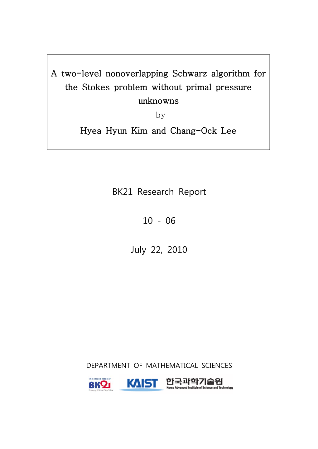 BK21 Research Report 10