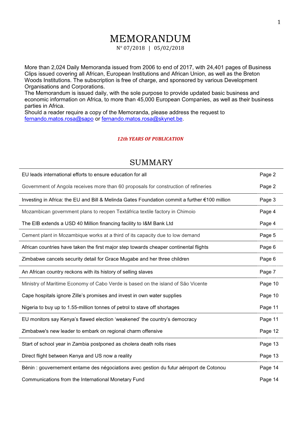 Memorandum N° 07/2018 | 05/02/2018