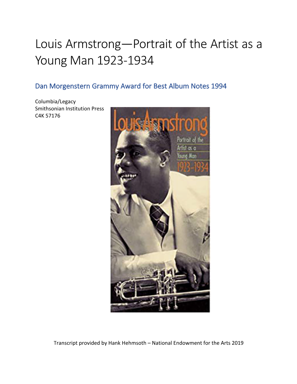 Louis Armstrong -Portrait of the Artist As a Young Man 1923-1934