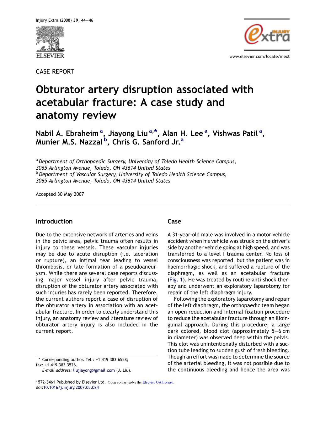 Obturator Artery Disruption Associated with Acetabular Fracture: a Case Study and Anatomy Review
