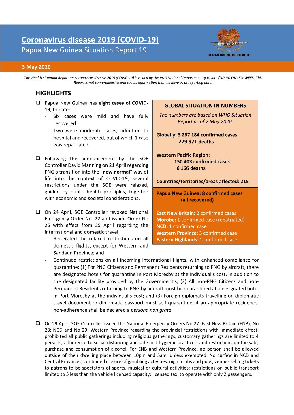 Coronavirus Disease 2019 (COVID-19) Papua New Guinea Situation Report 19