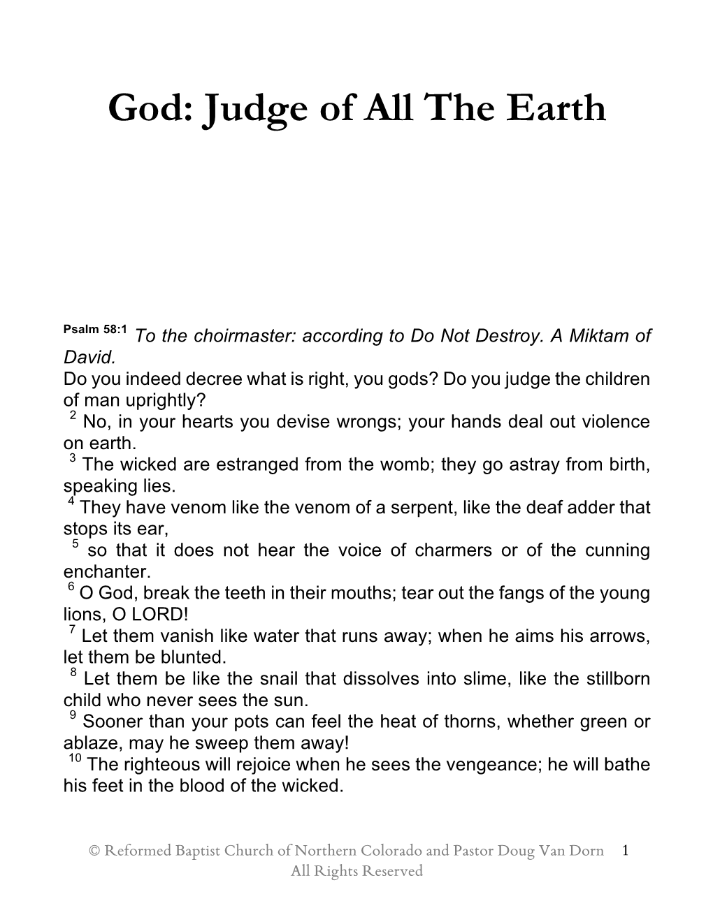 God: Judge of All the Earth