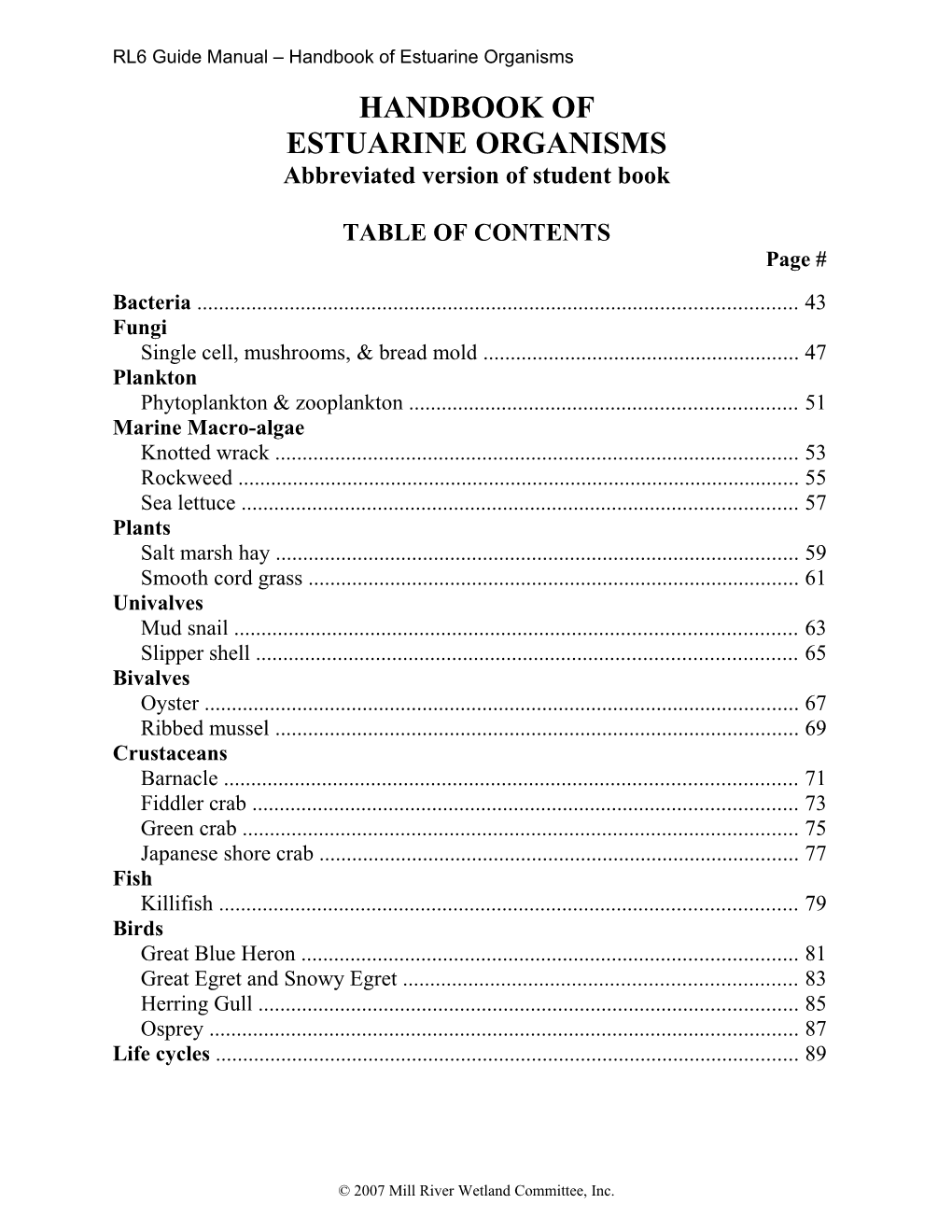 RL6 Guide Manual Handbook of Estuarine Organisms