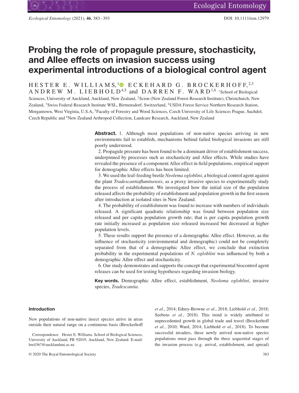 Probing the Role of Propagule Pressure, Stochasticity, and Allee Effects on Invasion Success Using Experimental Introductions of a Biological Control Agent