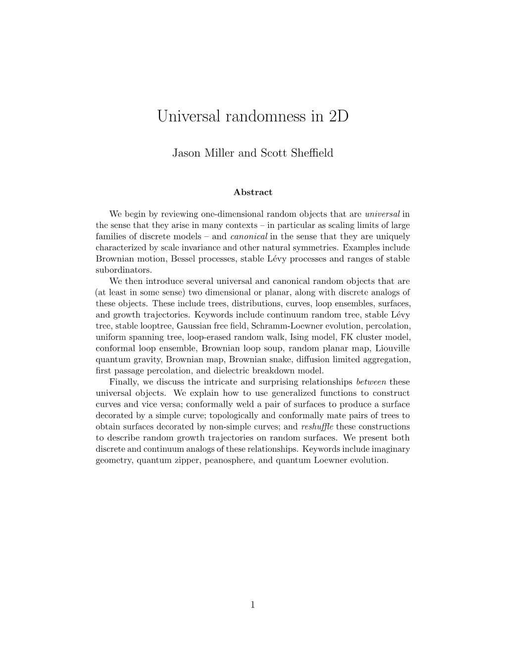 Lecture Notes for Universal Random Structures in 2D