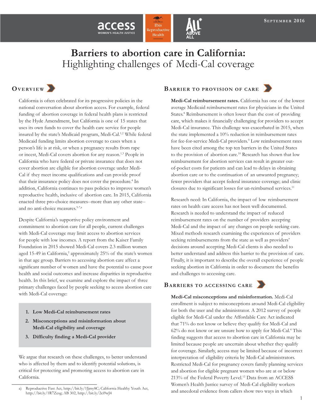 Barriers to Abortion Care in California: Highlighting Challenges of Medi-Cal Coverage