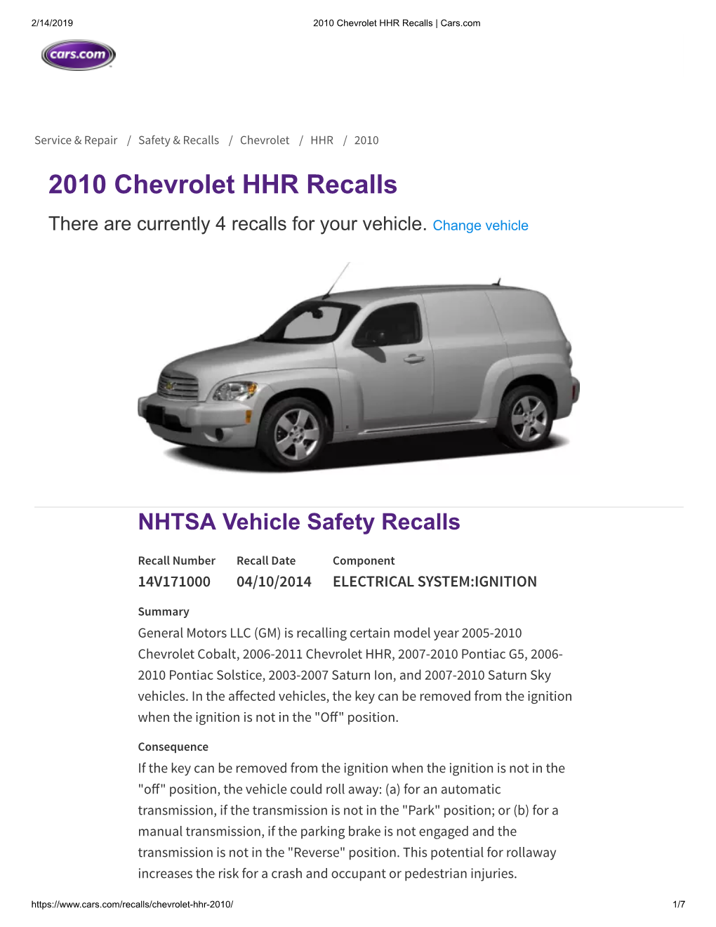 2010 Chevrolet HHR Recalls | Cars.Com