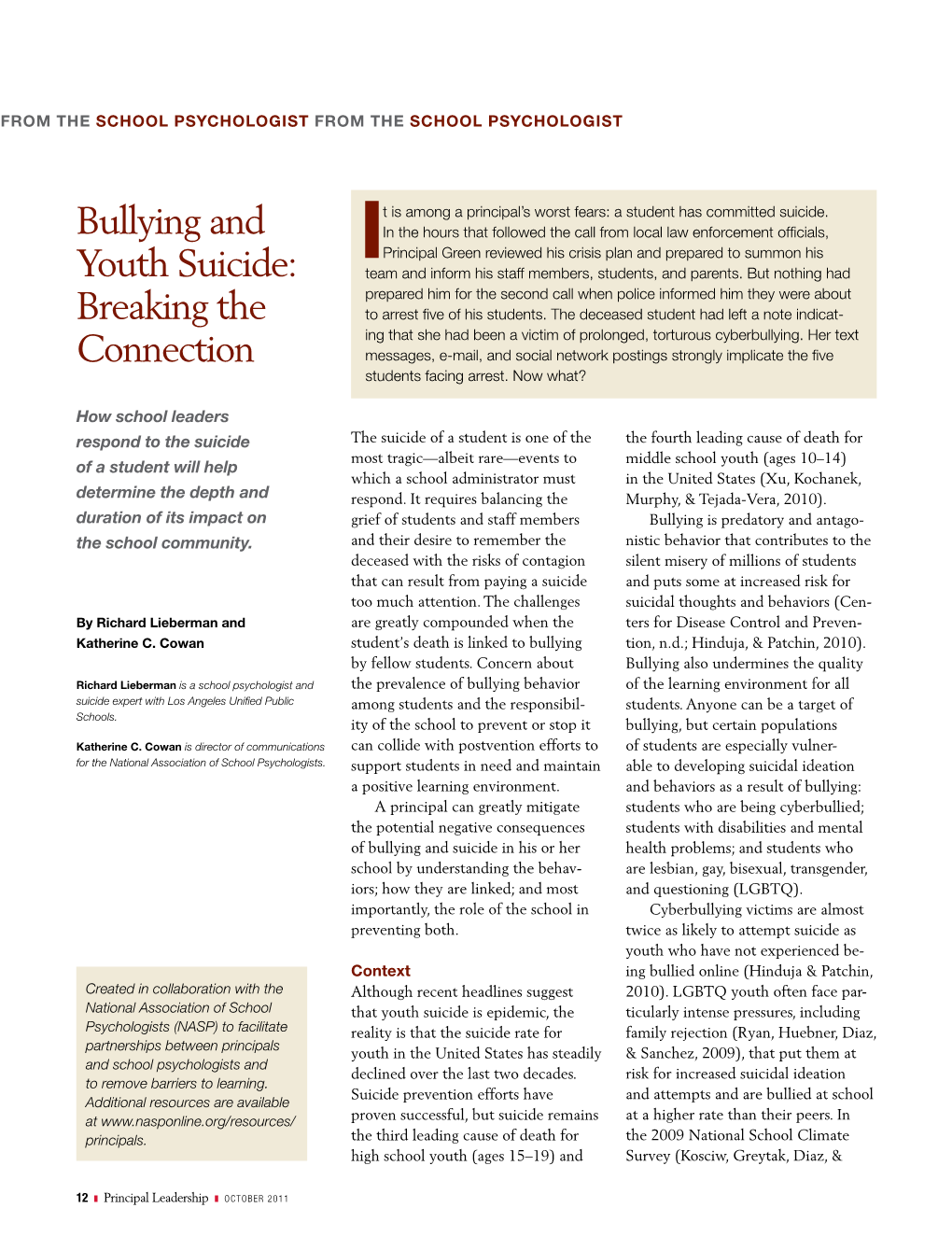 Bullying and Youth Suicide: Breaking the Connection