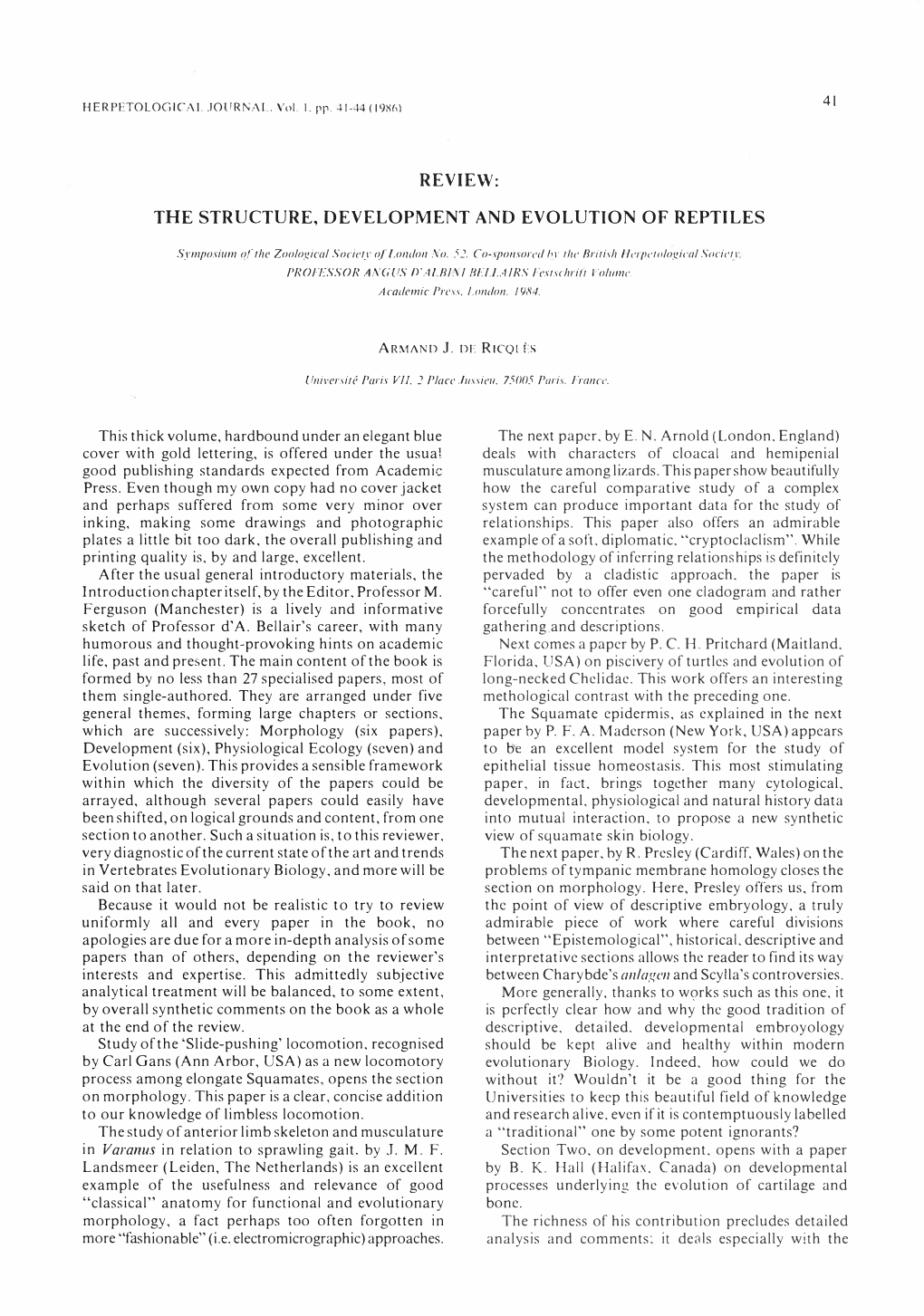 The Structure, Development and Evolution of Reptiles