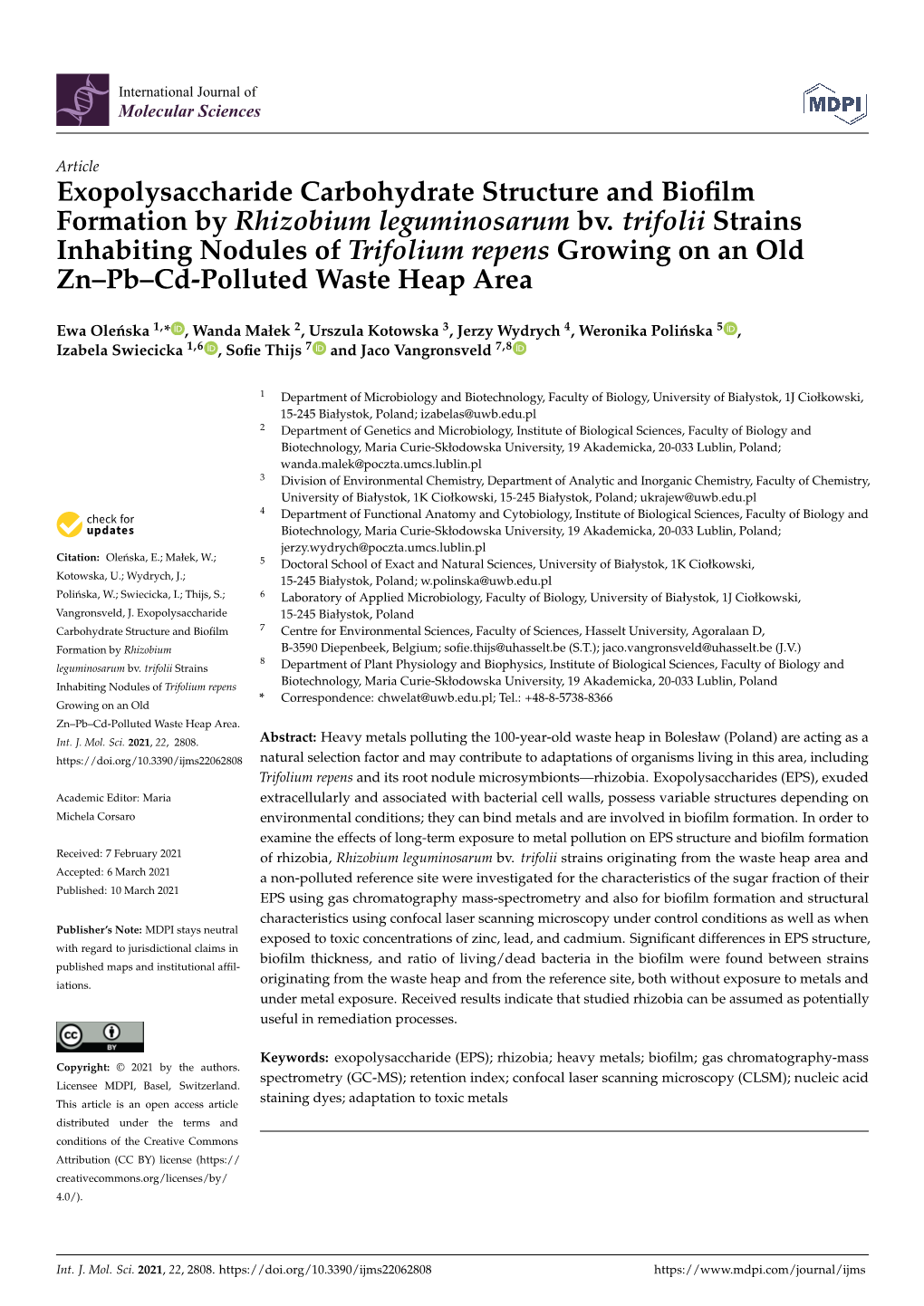 Exopolysaccharide Carbohydrate Structure and Biofilm Formation By