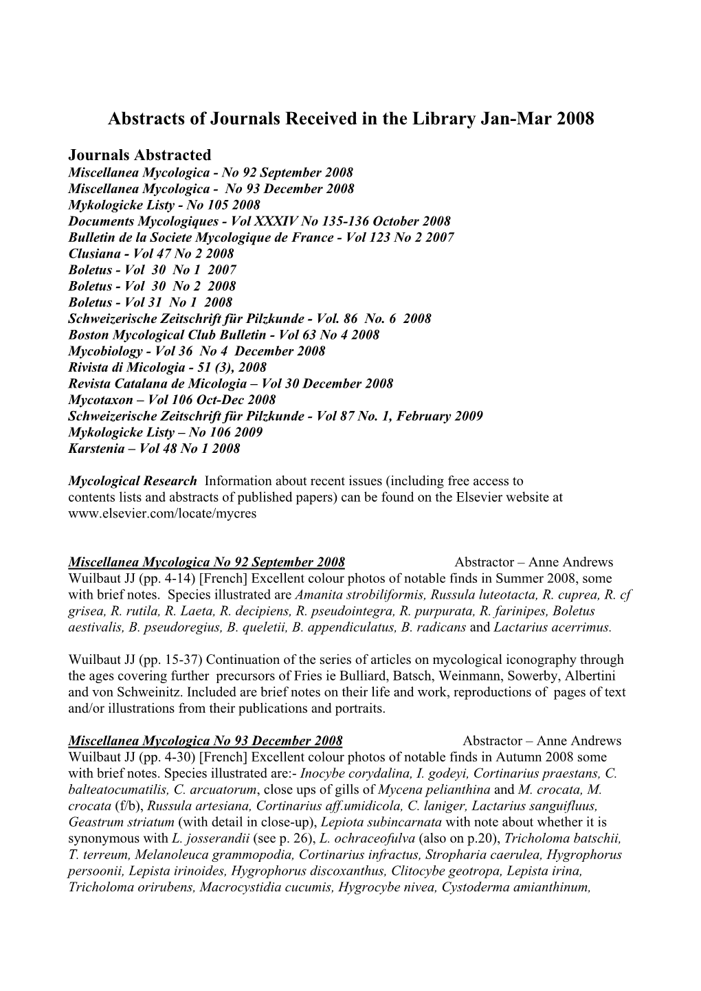 Abstracts of Journals Received in the Library Jan-Mar 2008