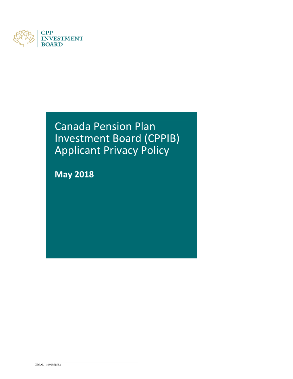 Canada Pension Plan Investment Board (CPPIB) Applicant Privacy Policy