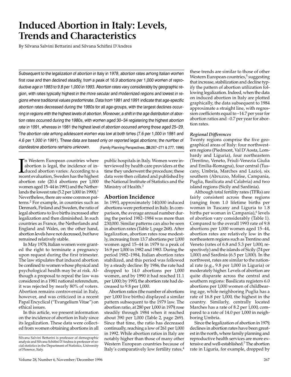 Induced Abortion in Italy: Levels, Trends and Characteristics by Silvana Salvini Bettarini and Silvana Schiﬁni D'andrea