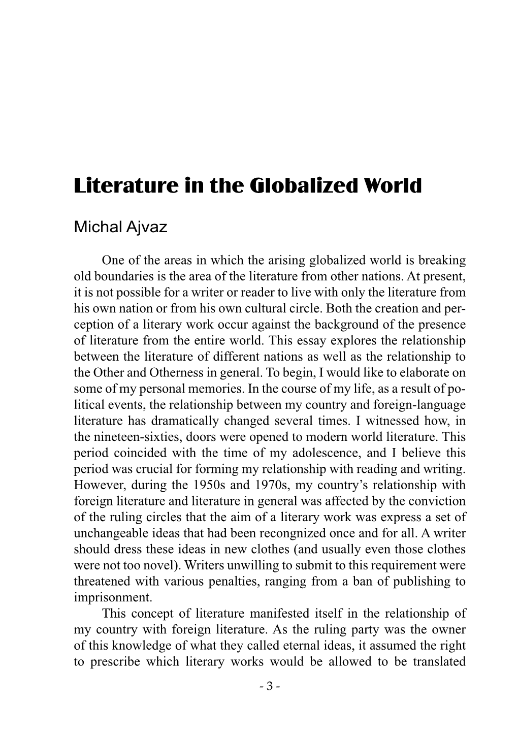 Literature in the Globalized World