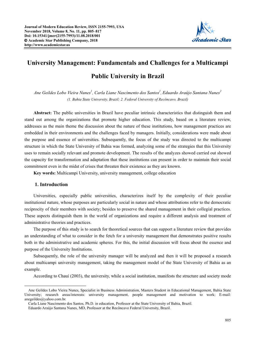 University Management: Fundamentals and Challenges for a Multicampi