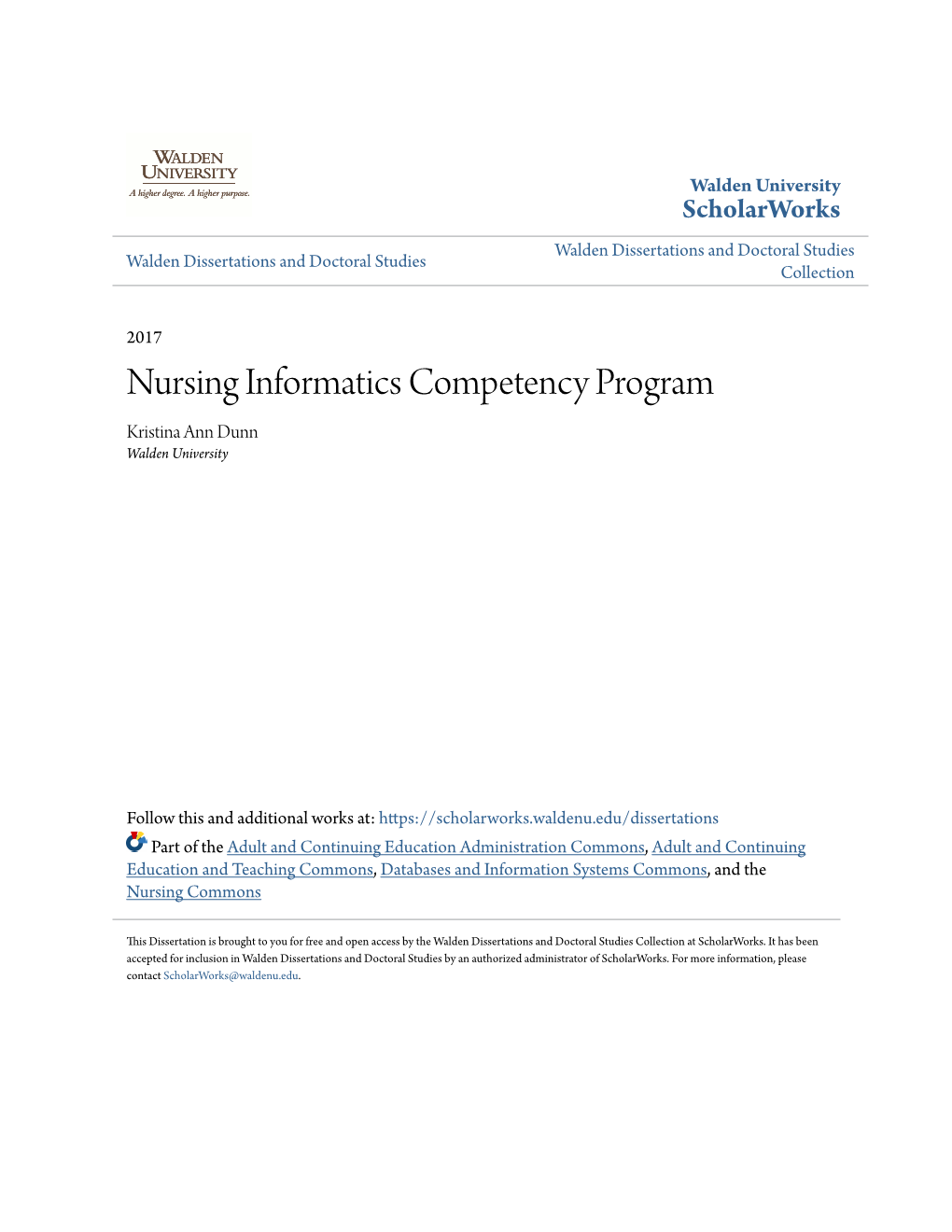 Nursing Informatics Competency Program Kristina Ann Dunn Walden University