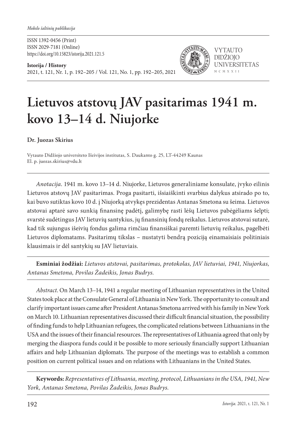 Lietuvos Atstovų JAV Pasitarimas 1941 M. Kovo 13–14 D. Niujorke