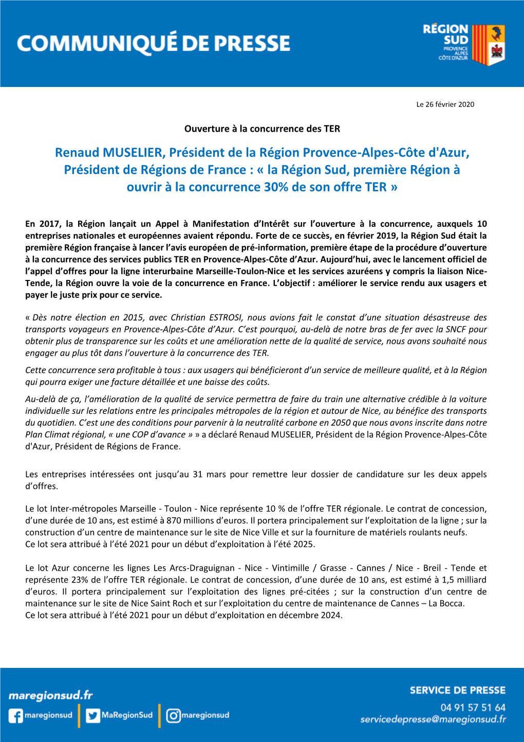 Renaud MUSELIER, Président De La Région Provence-Alpes-Côte D'azur, Président De Régions De France : « La Région Sud, Pr