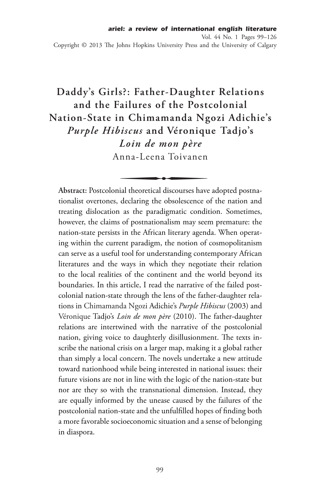 Father-Daughter Relations and the Failures of the Postcolonial Nation