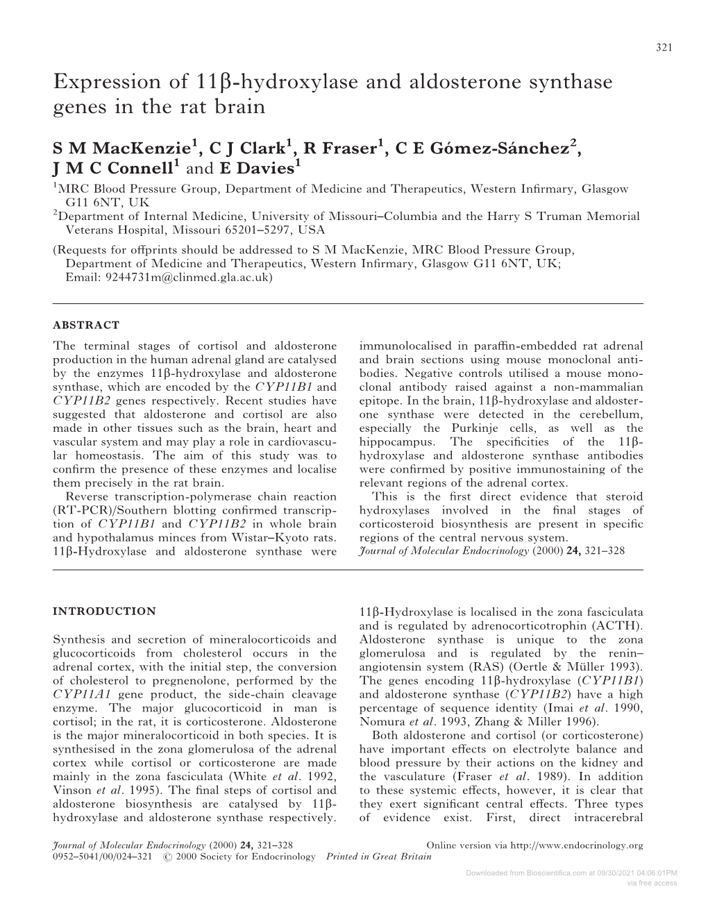 Expression of 11Β-Hydroxylase and Aldosterone Synthase Genes in The