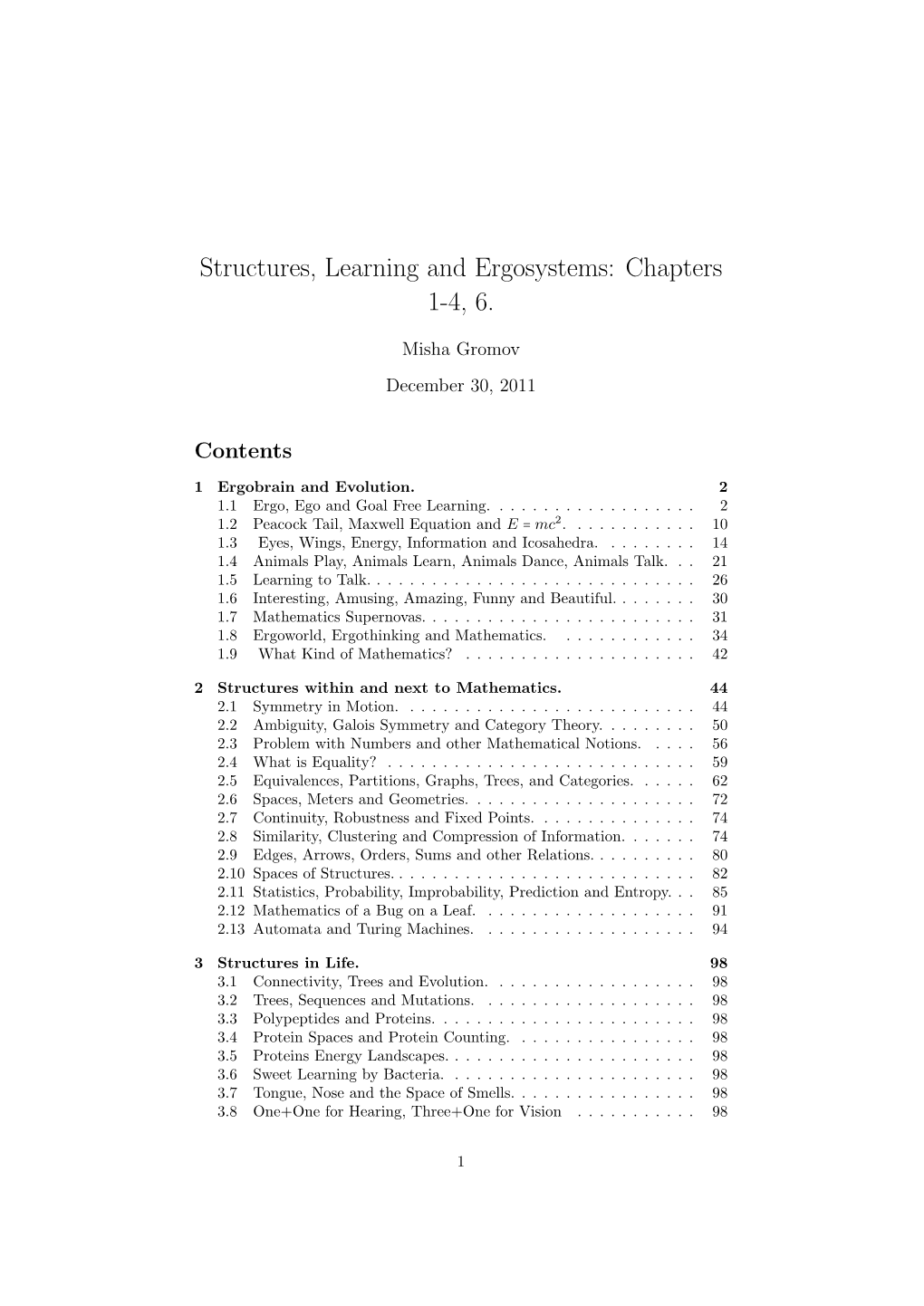Structures, Learning and Ergosystems: Chapters 1-4, 6