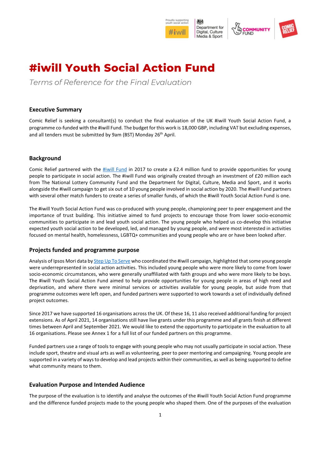 Iwill Youth Social Action Fund Terms of Reference for the Final Evaluation
