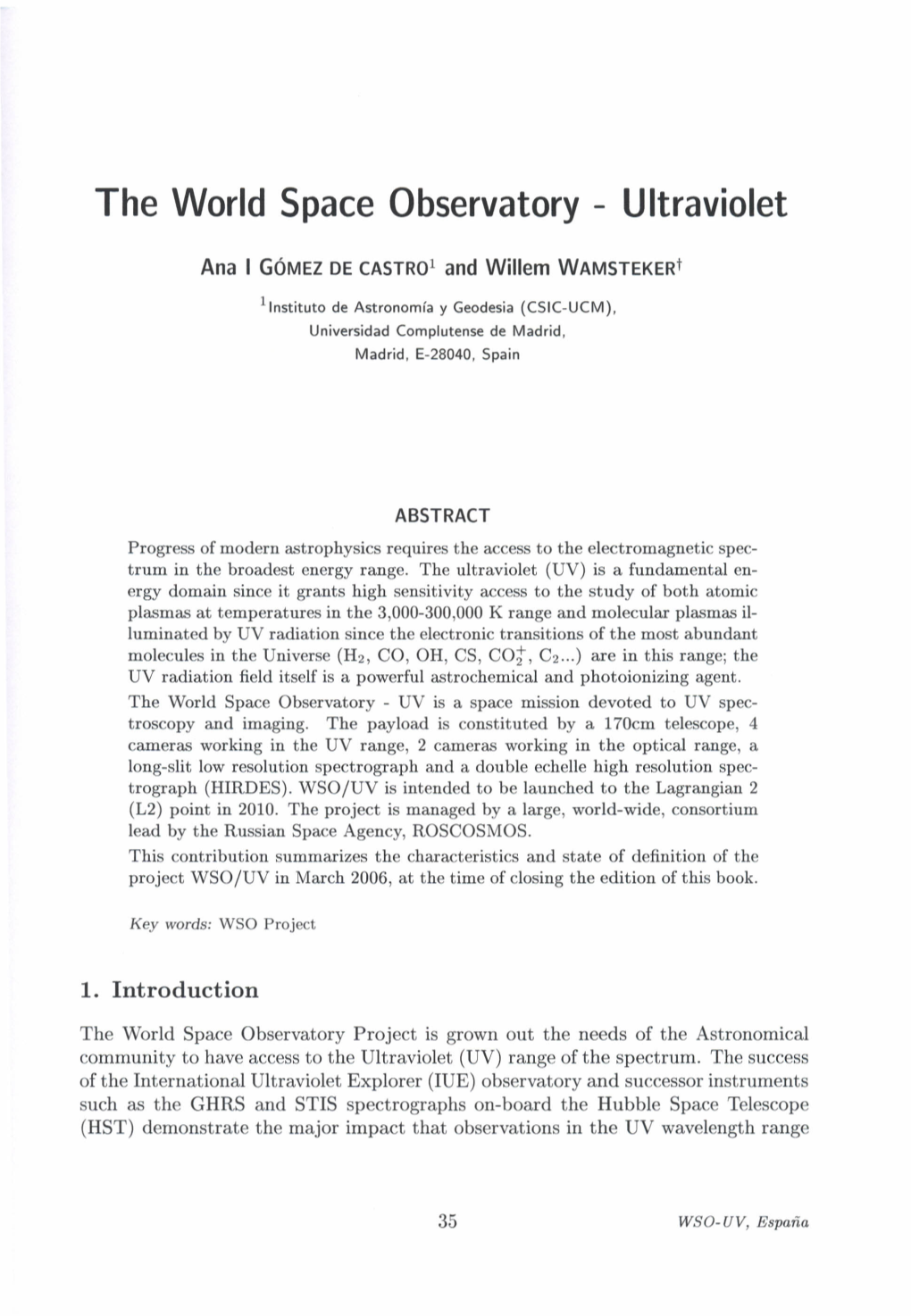 The World Space Observatory - Ultraviolet