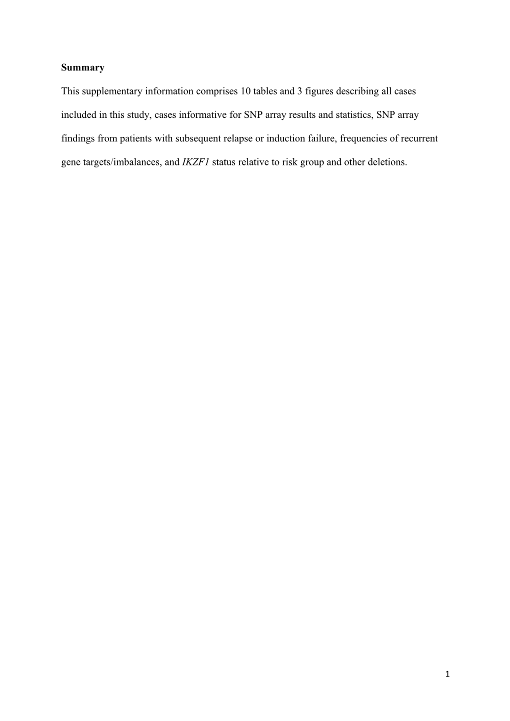 Supplementary Table 1. Clinical and Genetic Features of the 307 ALL Cases