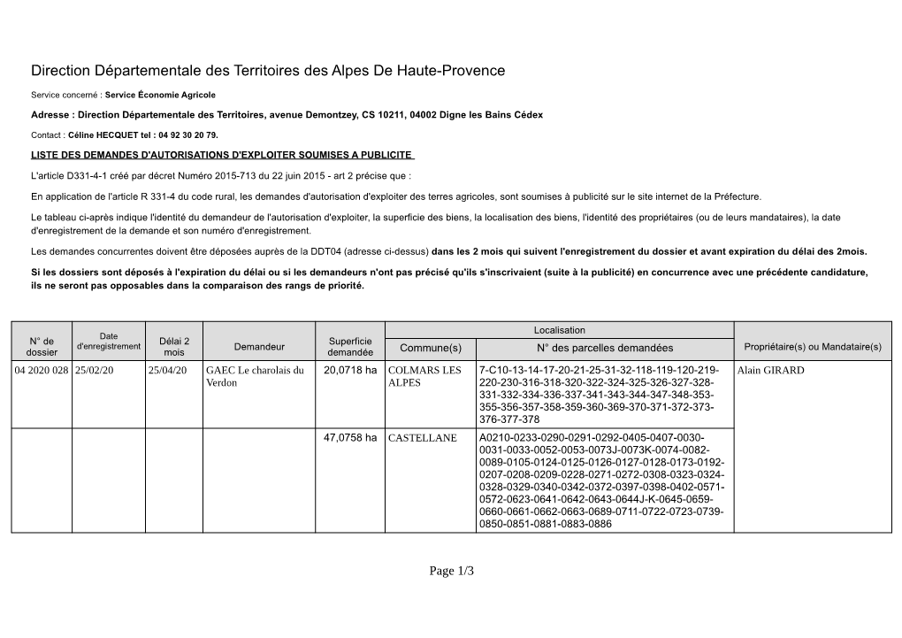 Direction Départementale Des Territoires Des Alpes De Haute